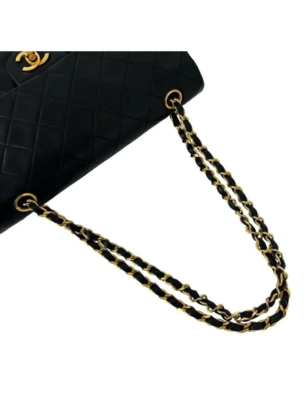 Chanel Vintage Quilted Double Flap Lambskin Chain Shoulder Bag Black